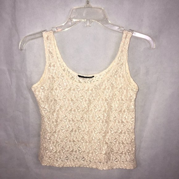 Unknown Tops - Cream White Lace Crop Tank Top Size M